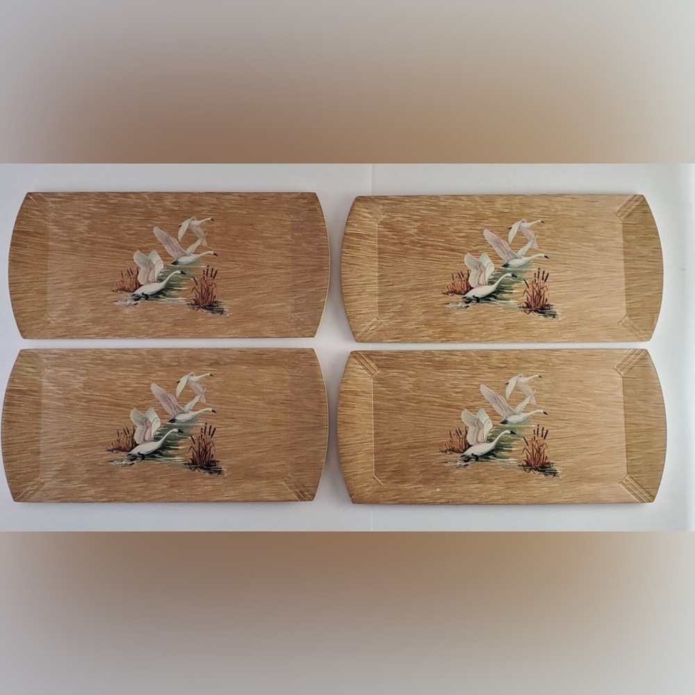 Haskelite Duck Trays PLUS 1 Flower Tray Retro 70s Wood Veneer Trays Charcuterie